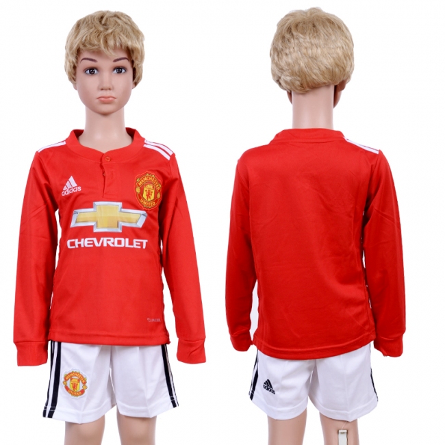 2017 Soccer Man Utd.  Home Kids Long Sleeve Jersey