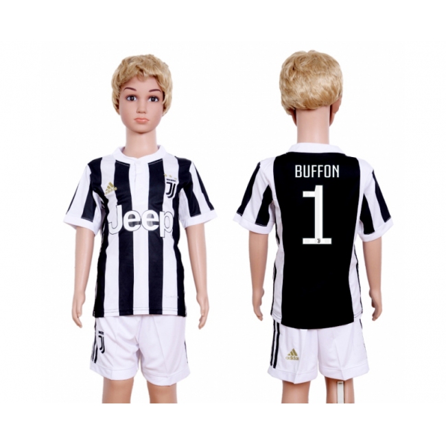 2017 Soccer Juventus #1 Buffon Home Kids Jersey