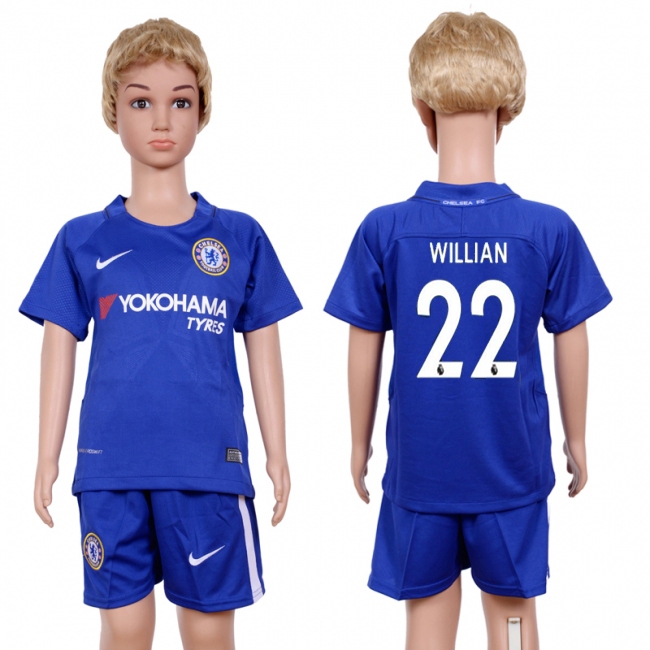 2017 Soccer Club Chelsea #22 Willian Home Kids Jersey