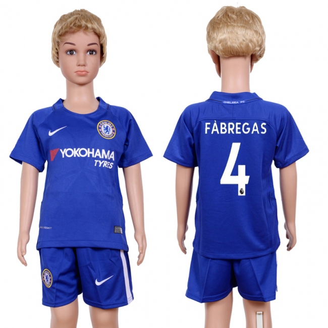 2017 Soccer Club Chelsea #4 Fabregas Home Kids Jersey