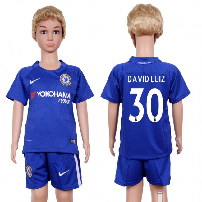 2017 Soccer Club Chelsea #30 David Luiz Home Kids Jersey