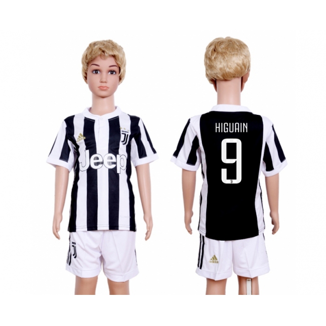 2017 Soccer Juventus #9 Higuain Home Kids Jersey