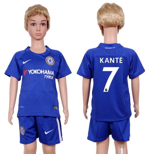 2017 Soccer Club Chelsea #7 Kante Home Kids Jersey