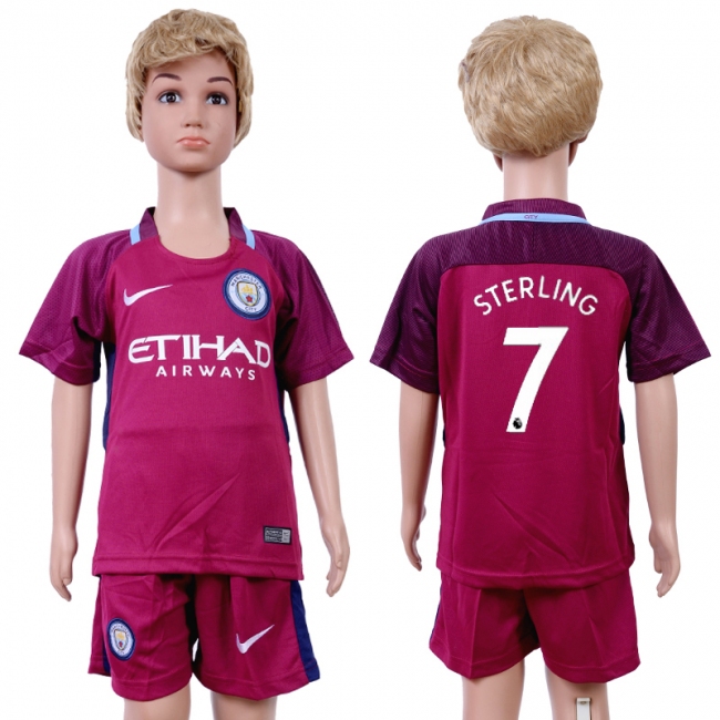 2017 Soccer Manchester City #7 Sterling Away Kids Jersey