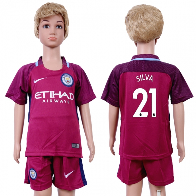 2017 Soccer Manchester City #21 Silva Away Kids Jersey