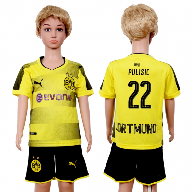 2017 Soccer Dortmund #22 Pulisic Home Kids Jersey