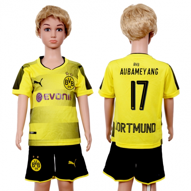 2017 Soccer Dortmund #17 Aubamey Ang Home Kids Jersey