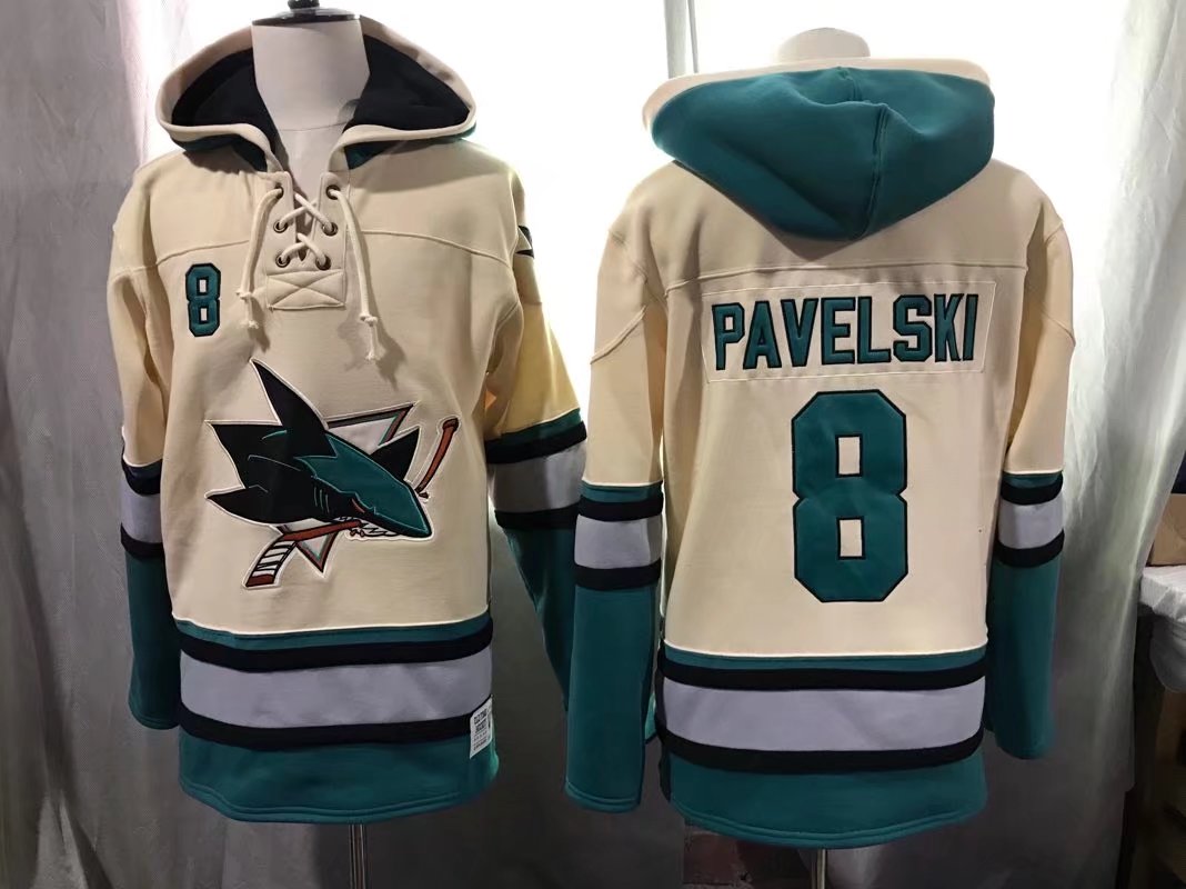 NHL San Jose Sharks #8 Pavelski Cream Hoodie