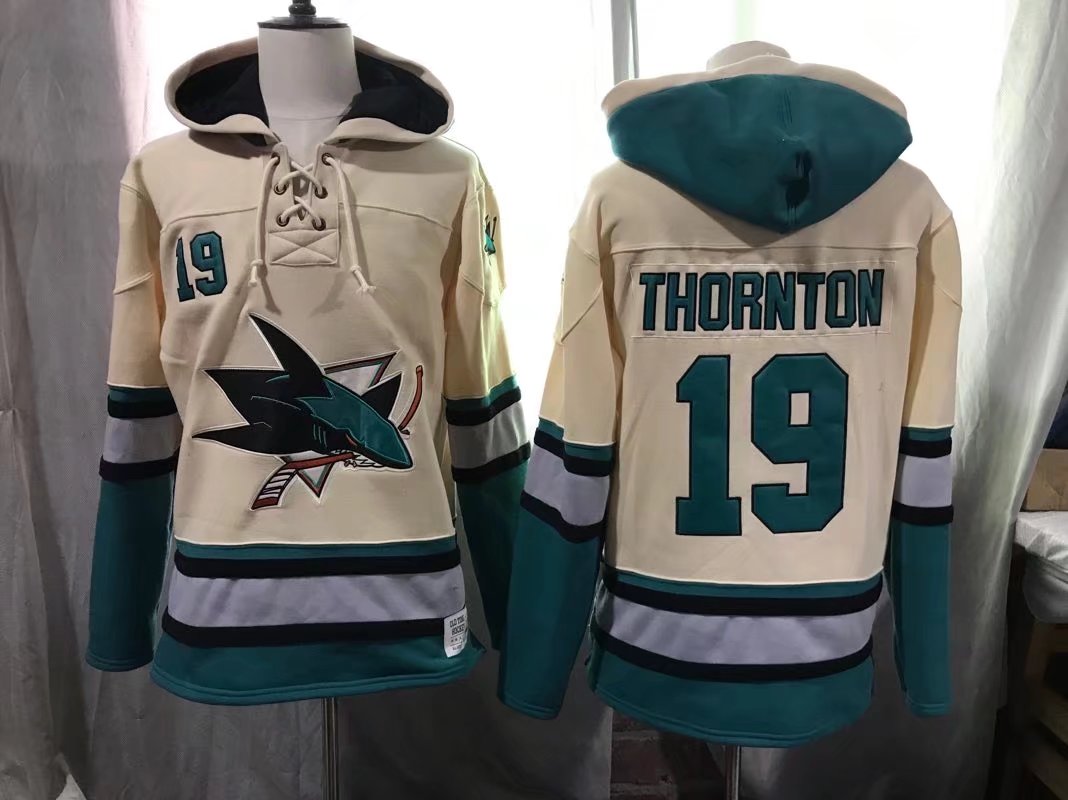 NHL San Jose Sharks #19 Thornton Cream Hoodie
