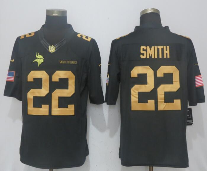 New NFL Minnesota Vikings #22 Smith Gold Anthracite Salute To Service Limited Jersey