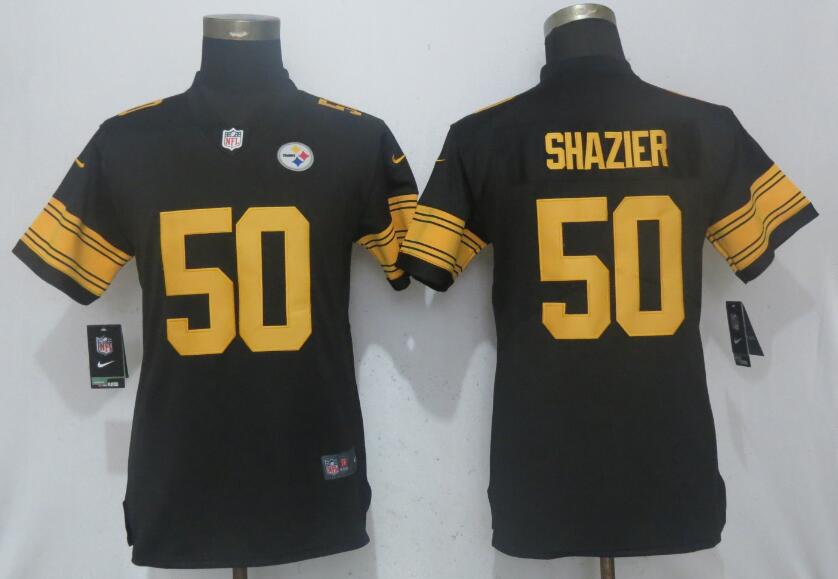 Women NFL Pittsburgh Steelers #50 Shazier Navy Black Color Rush Jersey  
