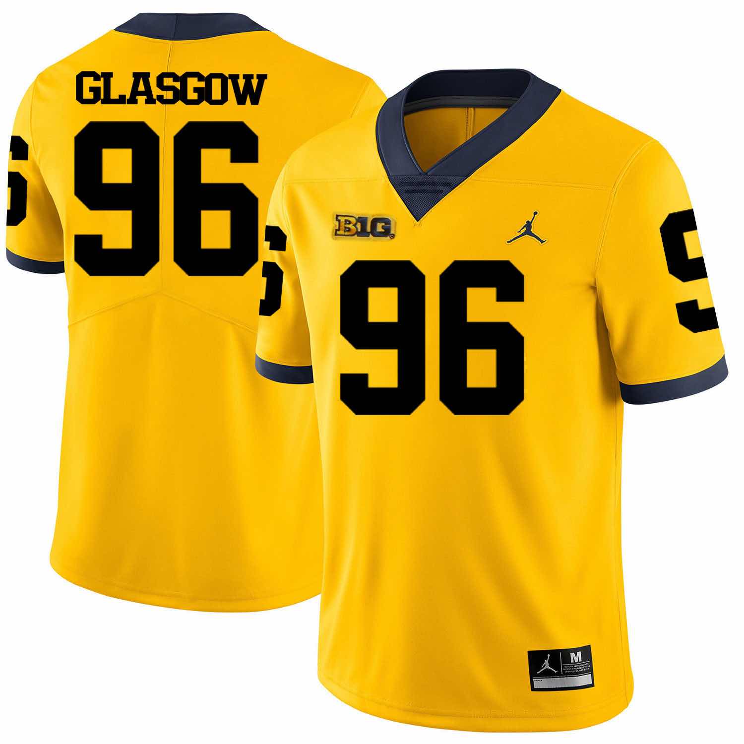 NCAA Michigan Wolverines #96 Glasgow Yellow Football Jersey