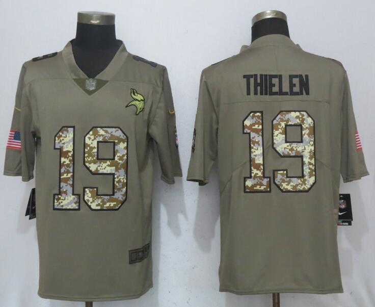 New Nike Minnesota Vikings 19 Thielen OliveCamo Carson Salute to Service Limited Jersey