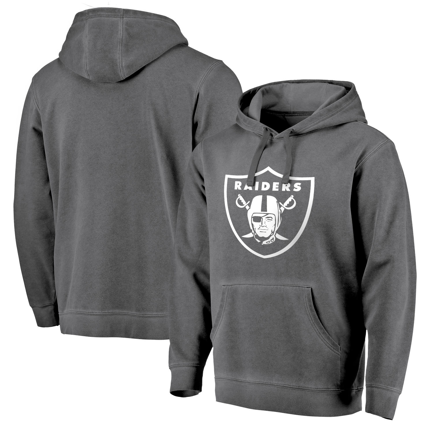 Mens Oakland Raiders NFL Pro Line by Fanatics Branded Black White Logo Shadow Washed Pullover Hoodie