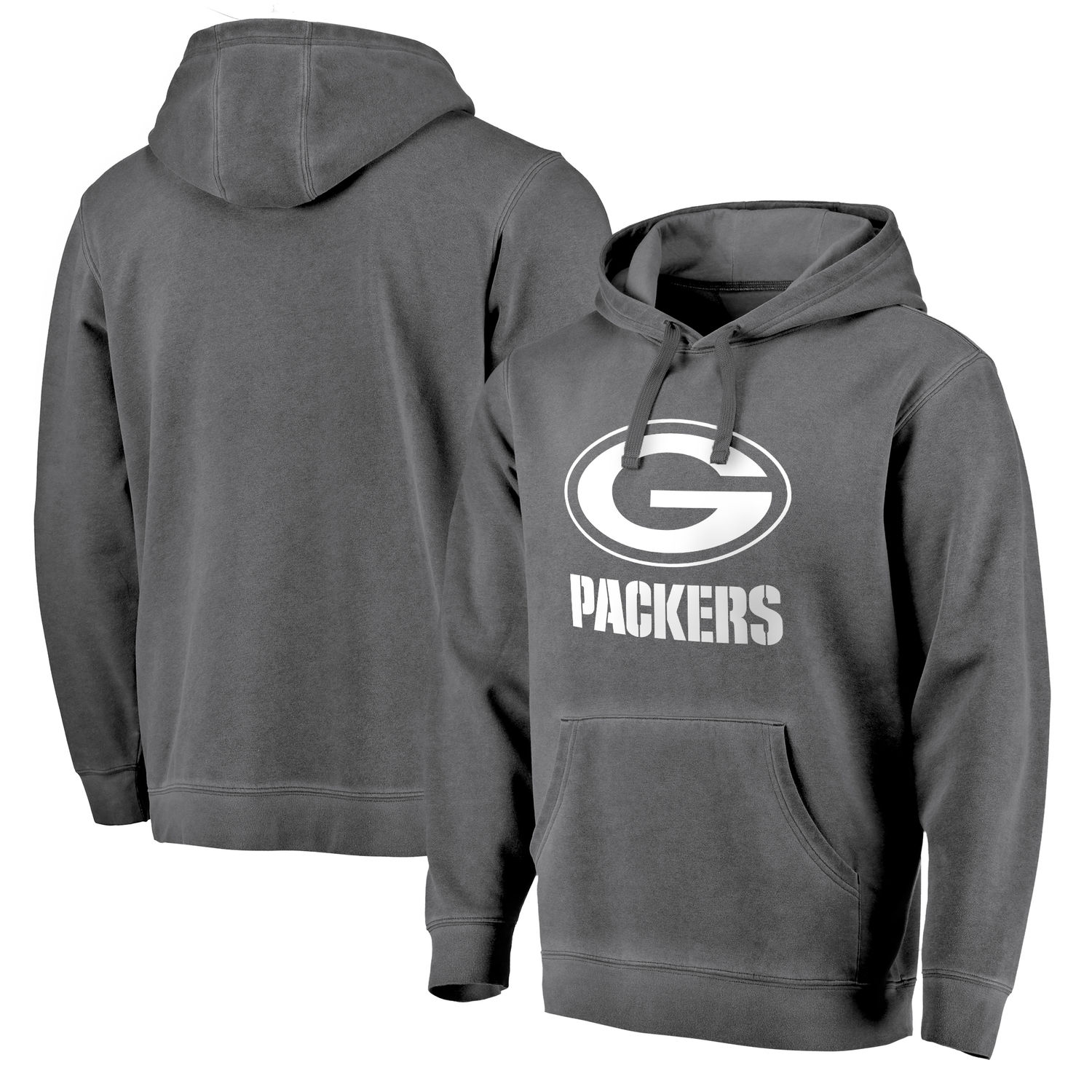 Mens Green Bay Packers NFL Pro Line by Fanatics Branded Black White Logo Shadow Washed Pullover Hoodie