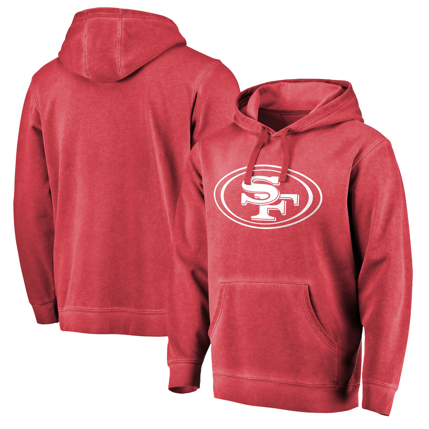Mens San Francisco 49ers NFL Pro Line by Fanatics Branded Scarlet White Logo Shadow Washed Pullover Hoodie