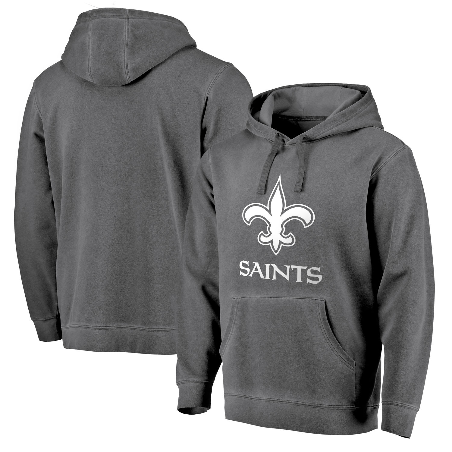 Mens New Orleans Saints NFL Pro Line by Fanatics Branded Black White Logo Shadow Washed Pullover Hoodie