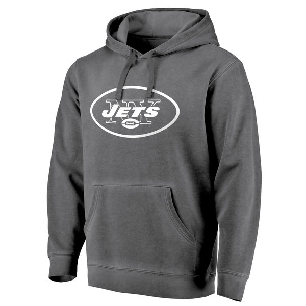 Mens New York Jets NFL Pro Line by Fanatics Branded Black White Shadow Washed Logo Pullover Hoodie