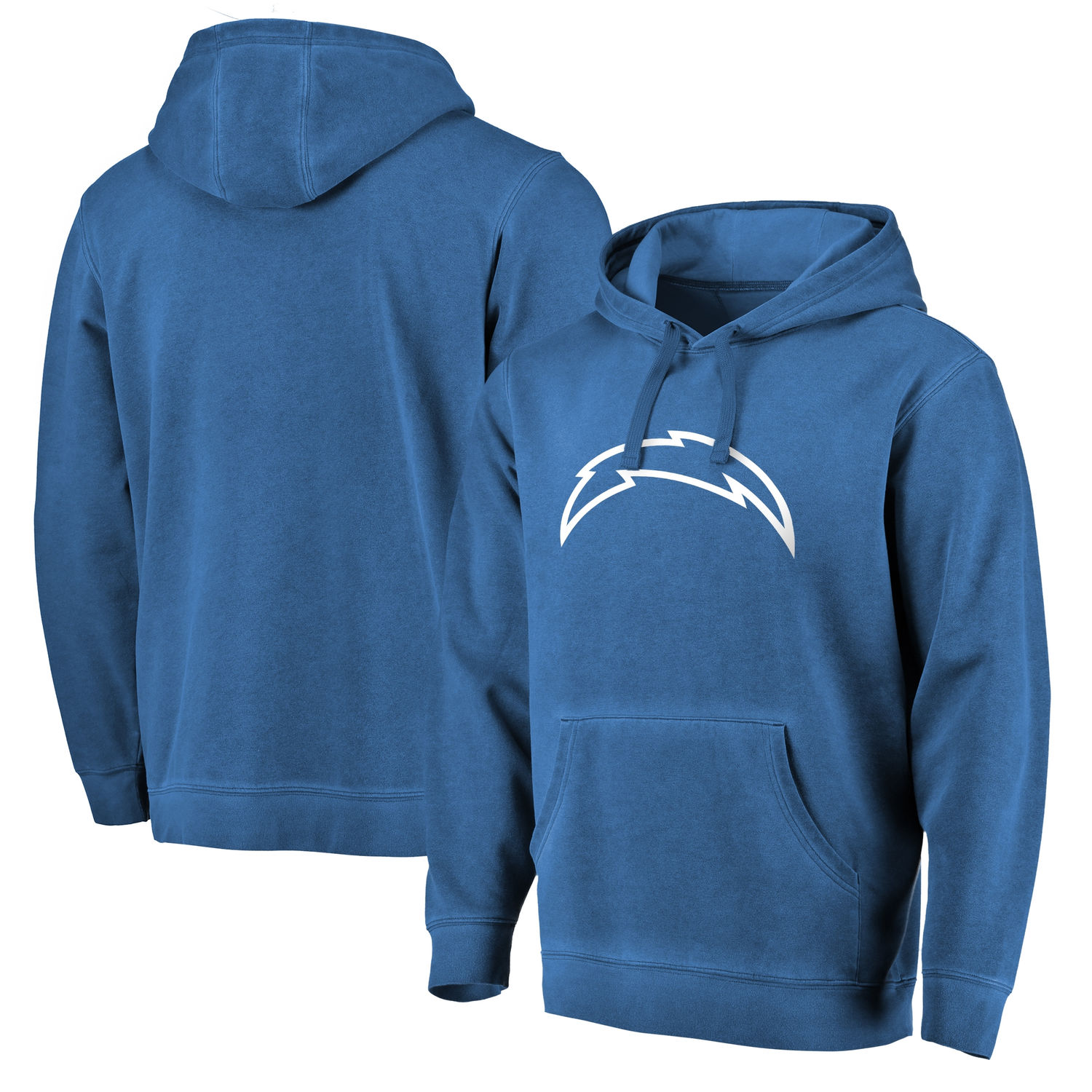 Mens Los Angeles Chargers NFL Pro Line by Fanatics Branded Navy White Logo Shadow Washed Pullover Hoodie