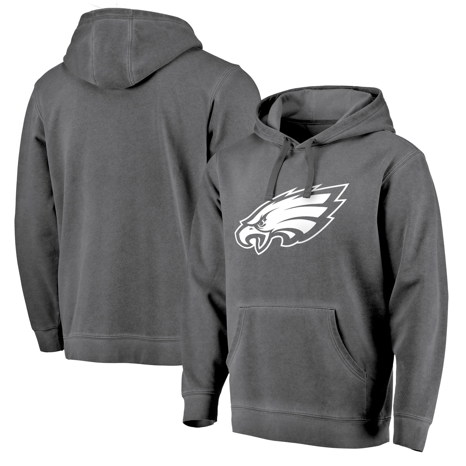 Mens Philadelphia Eagles NFL Pro Line by Fanatics Branded Black White Logo Shadow Washed Pullover Hoodie