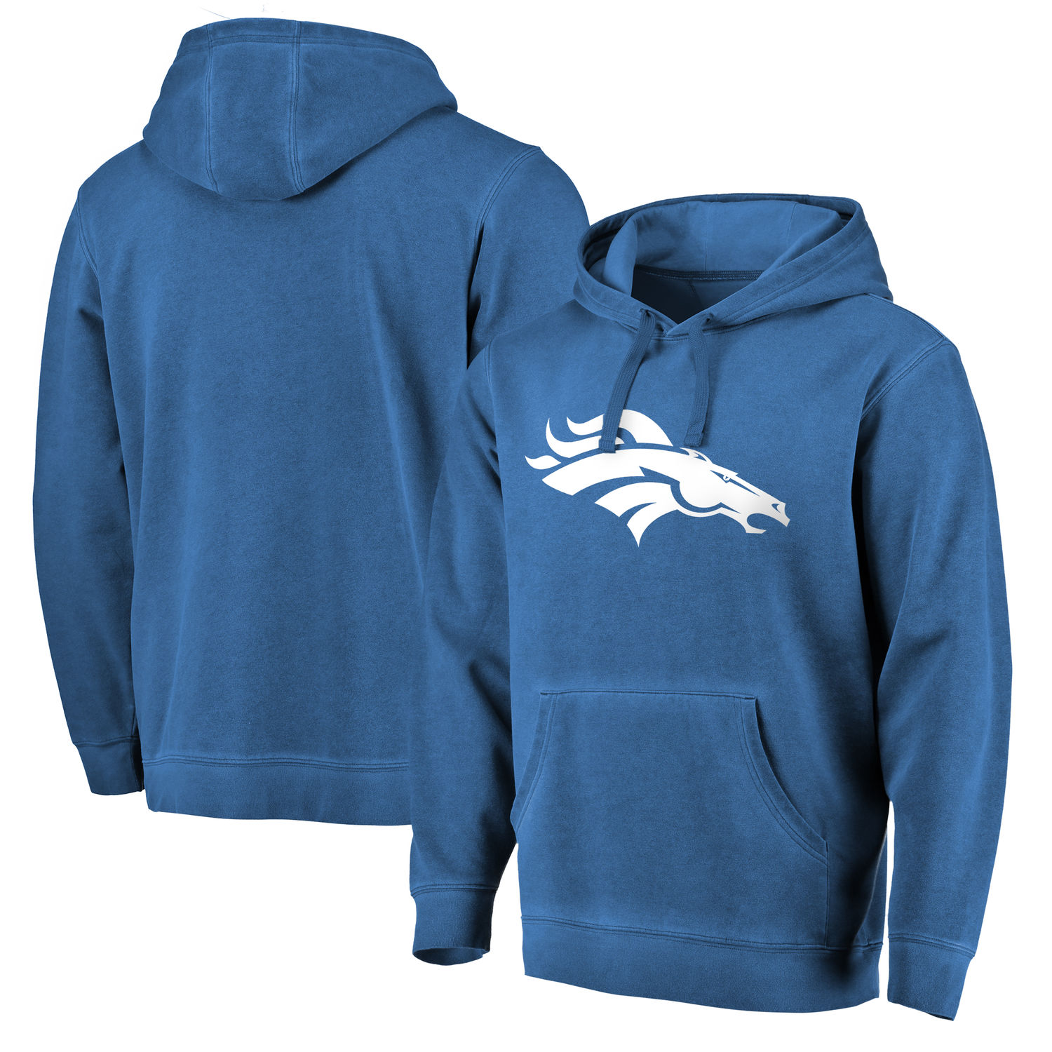 Mens Denver Broncos NFL Pro Line by Fanatics Branded Navy White Logo Shadow Washed Pullover Hoodie