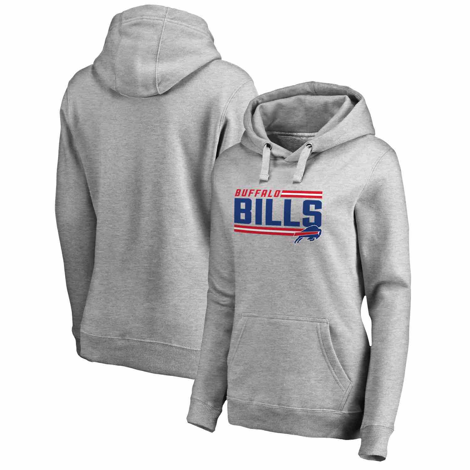 Womens Buffalo Bills NFL Pro Line by Fanatics Branded Ash Iconic Collection On Side Stripe Pullover Hoodie