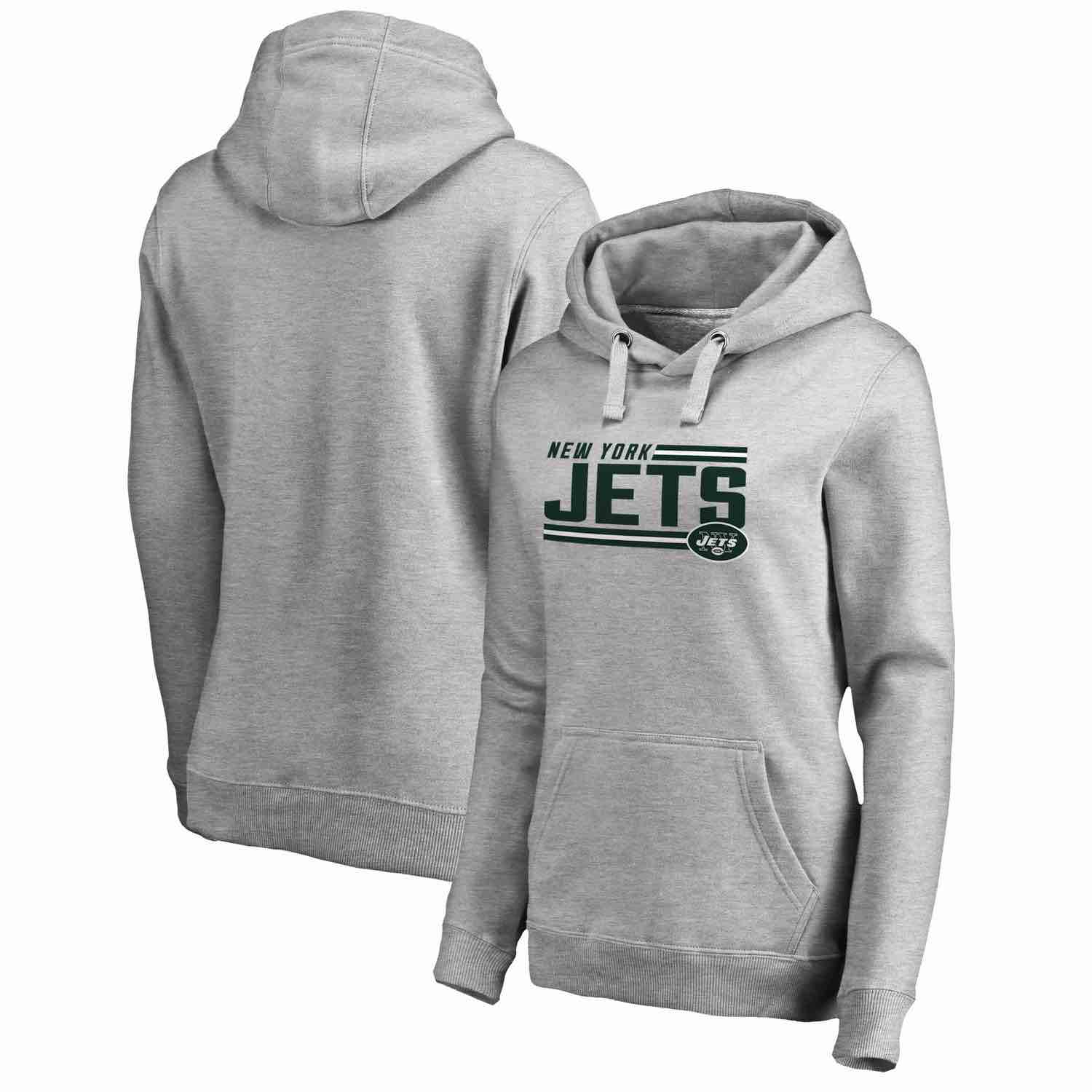 Womens New York Jets NFL Pro Line by Fanatics Branded Ash Iconic Collection On Side Stripe Pullover Hoodie