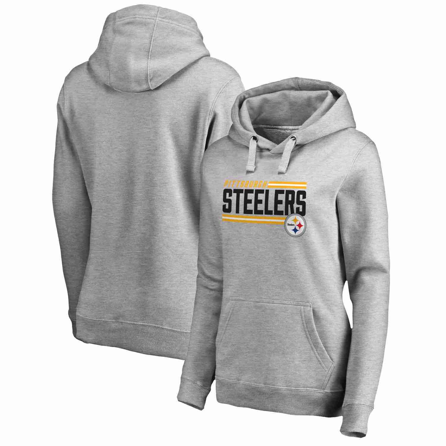 Womens Pittsburgh Steelers NFL Pro Line by Fanatics Branded Ash Iconic Collection On Side Stripe Pullover Hoodie
