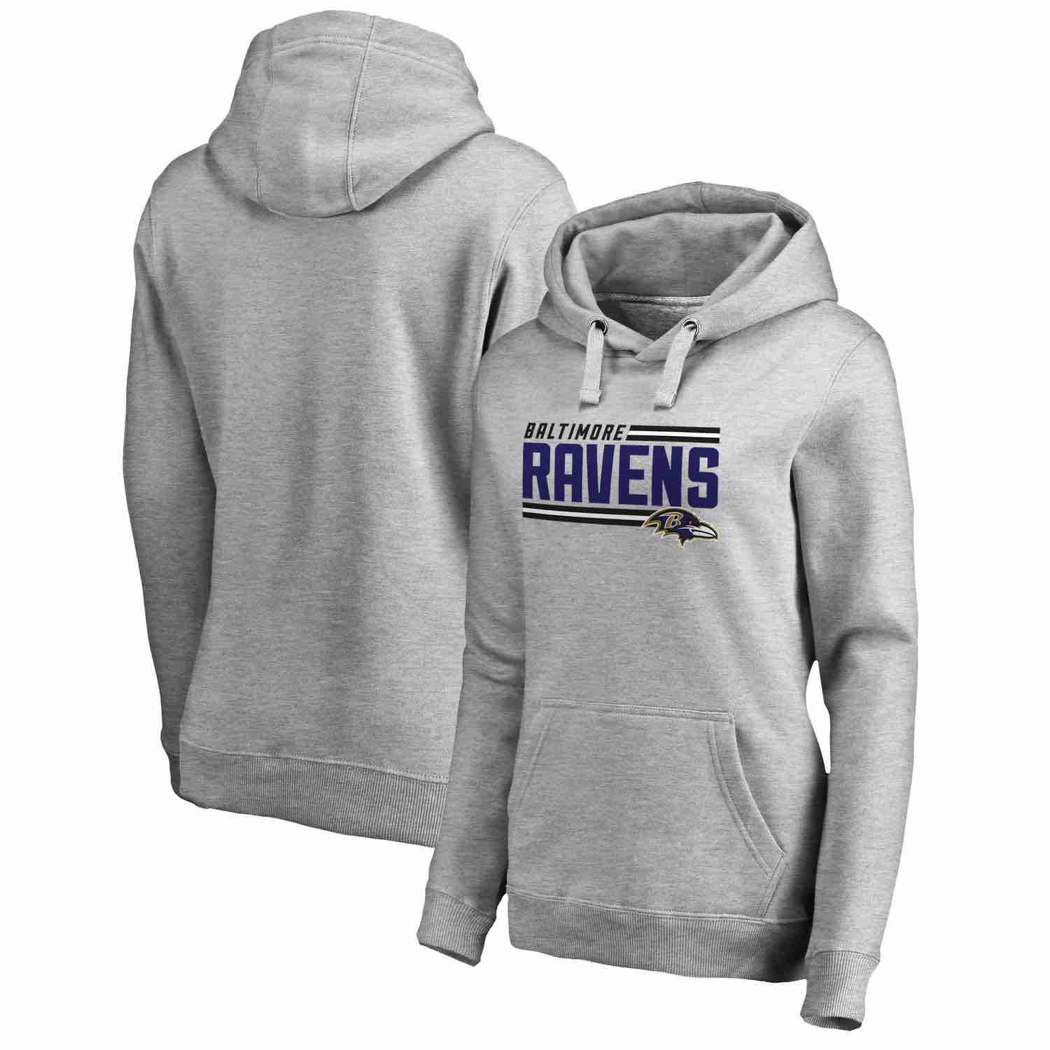 Womens Baltimore Ravens NFL Pro Line by Fanatics Branded Ash Iconic Collection On Side Stripe Pullover Hoodie