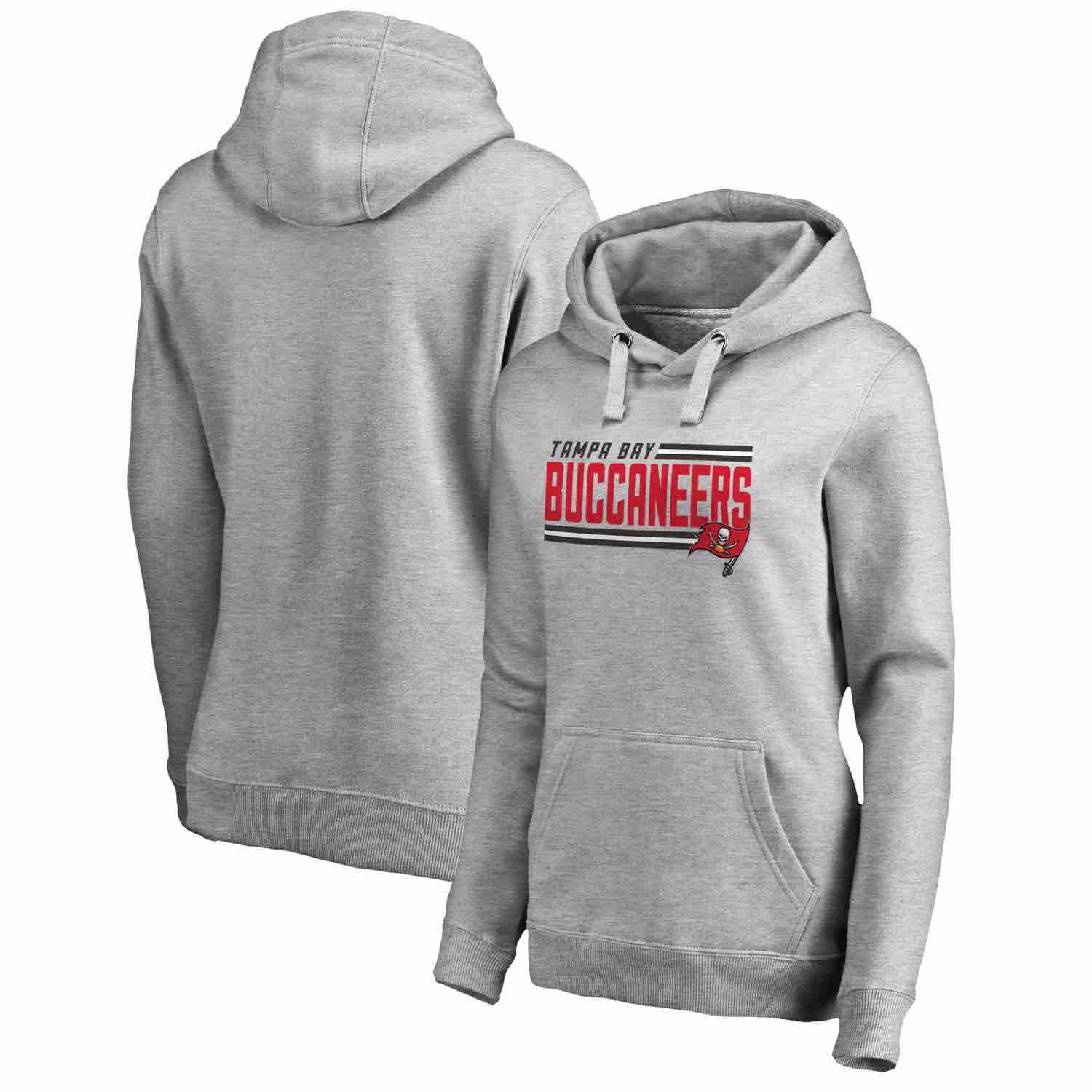Womens Tampa Bay Buccaneers NFL Pro Line by Fanatics Branded Ash Iconic Collection On Side Stripe Pullover Hoodie