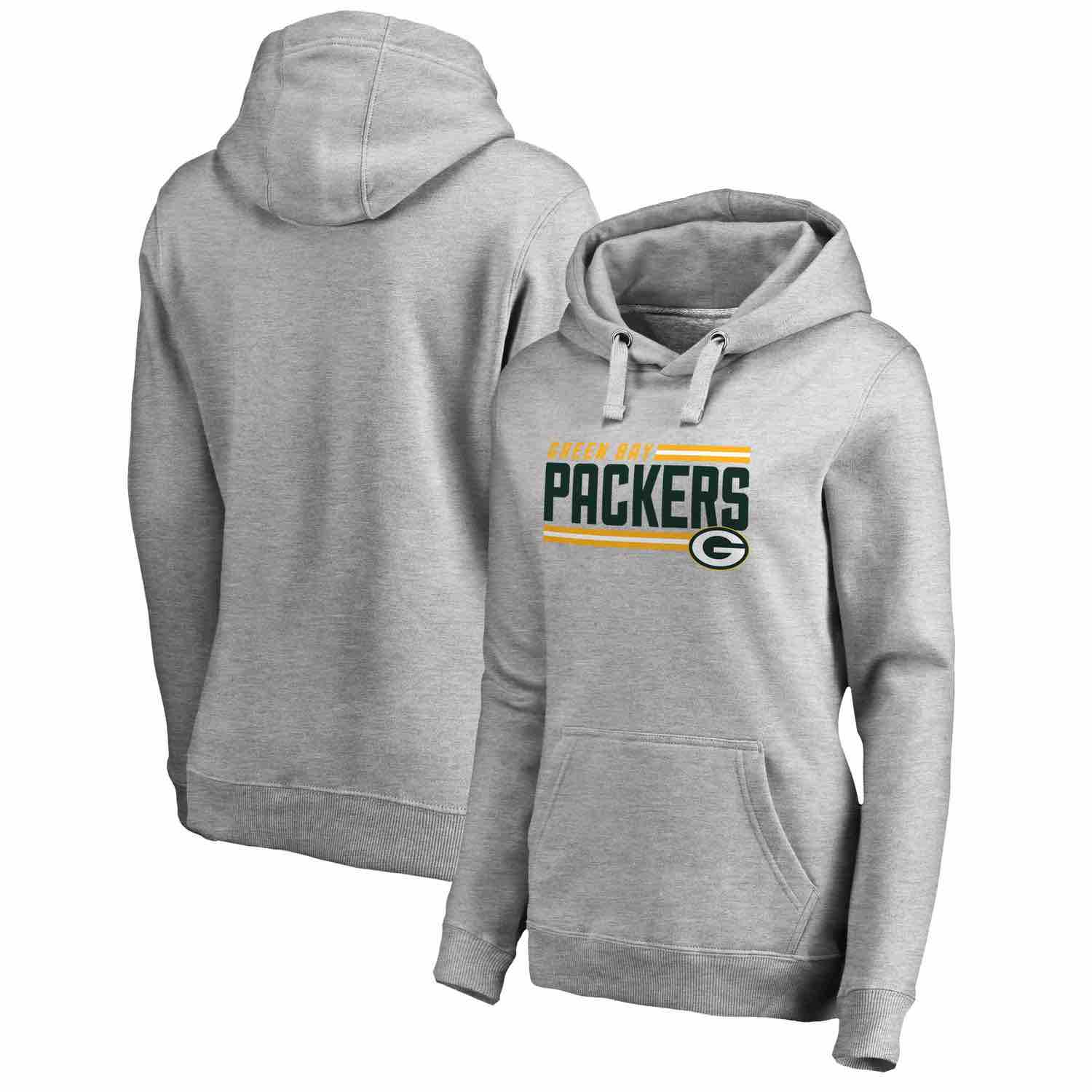 Womens Green Bay Packers NFL Pro Line by Fanatics Branded Ash Iconic Collection On Side Stripe Pullover Hoodie