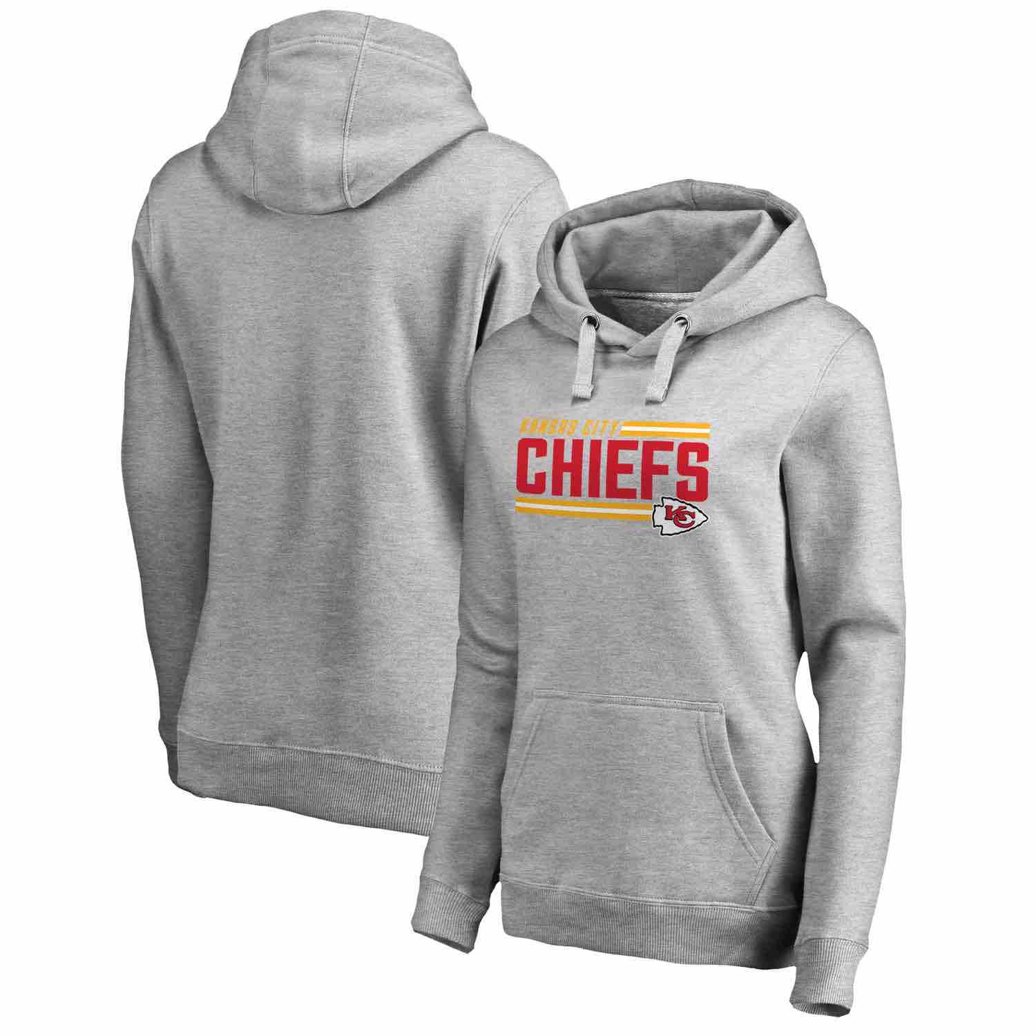 Womens Kansas City Chiefs NFL Pro Line by Fanatics Branded Ash Iconic Collection On Side Stripe Pullover Hoodie