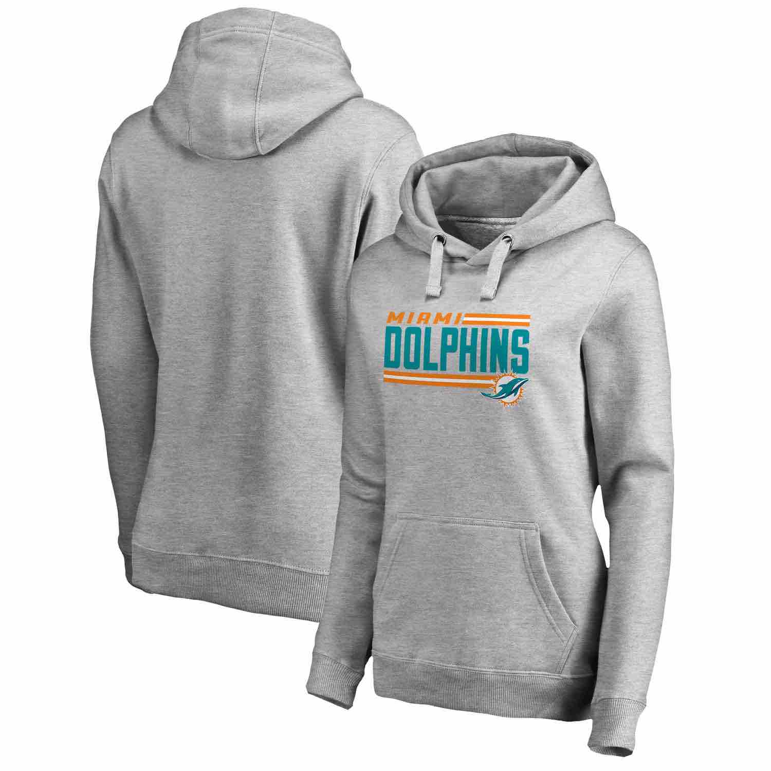 Womens Miami Dolphins NFL Pro Line by Fanatics Branded Ash Iconic Collection On Side Stripe Pullover Hoodie