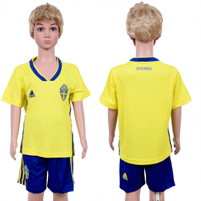 2018 World Cup Sweden Soccer Home Kids Jersey Suit