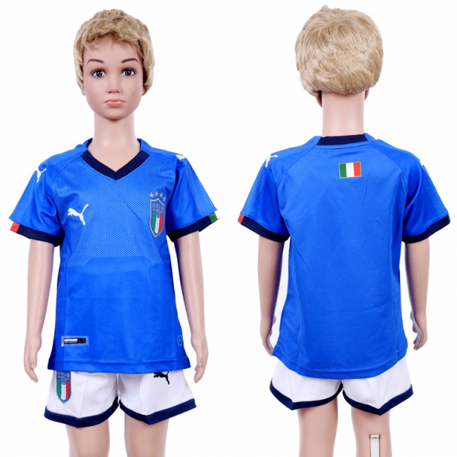 2018 Soccer Italy Home White Kids Jersey Suit