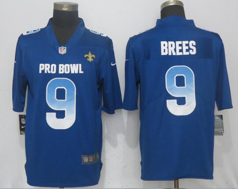 New Nike New Orleans Saints 9 Brees Blue Nike Royal 2018 Pro Bowl Limited Jersey  