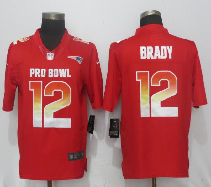 New Nike England Patriots 12 Brady Red Nike Royal 2018 Pro Bowl Limited Jersey