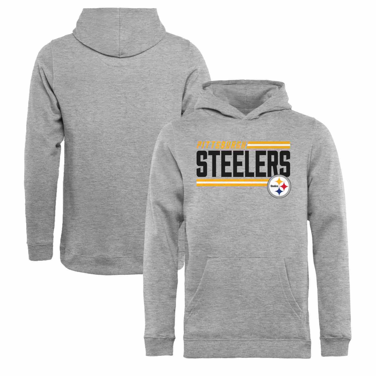 Youth Pittsburgh Steelers NFL Pro Line by Fanatics Branded Ash Iconic Collection On Side Stripe Pullover Hoodie
