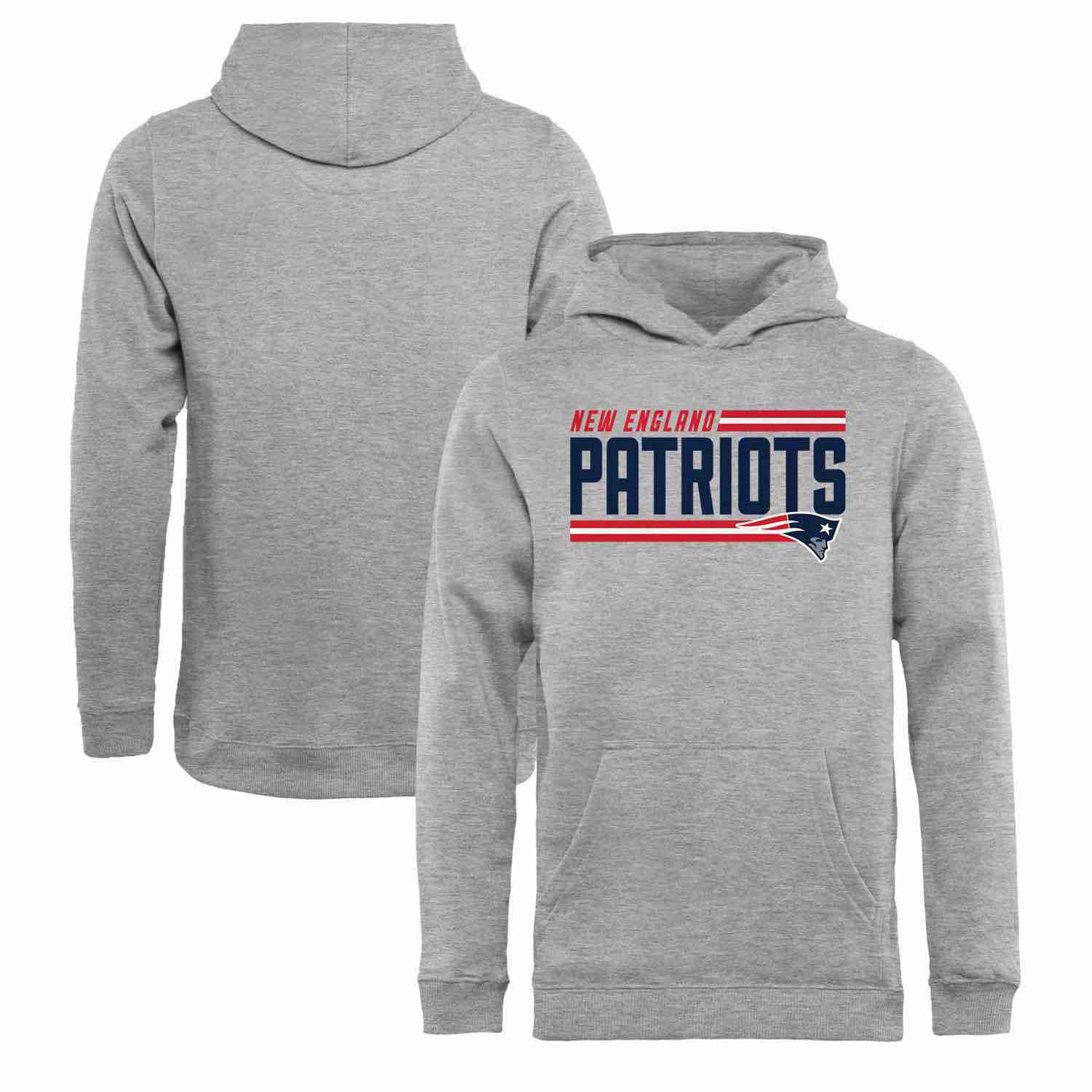 Youth New England Patriots NFL Pro Line by Fanatics Branded Ash Iconic Collection On Side Stripe Pullover Hoodie