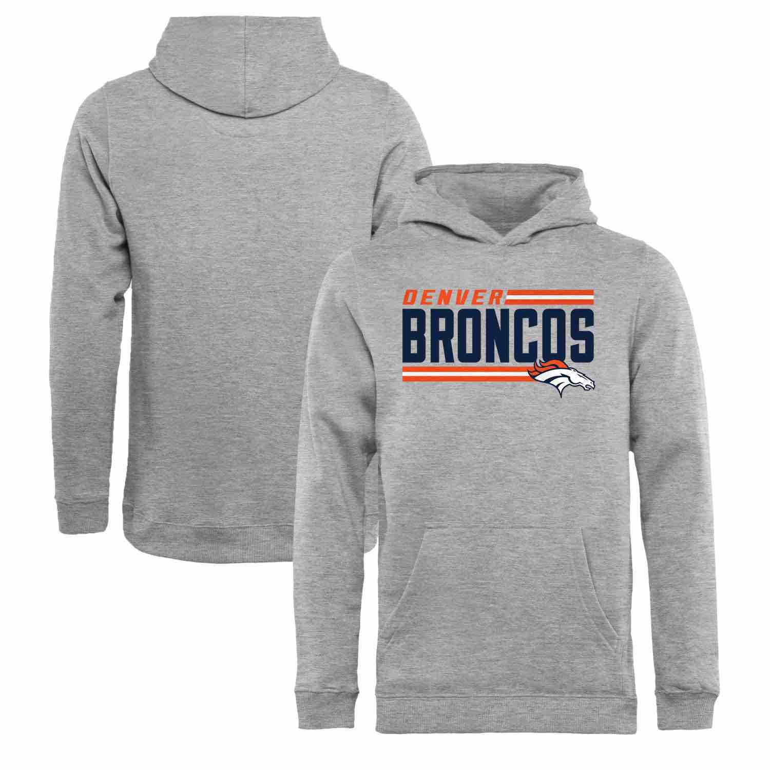 Youth Denver Broncos NFL Pro Line by Fanatics Branded Ash Iconic Collection On Side Stripe Pullover Hoodi