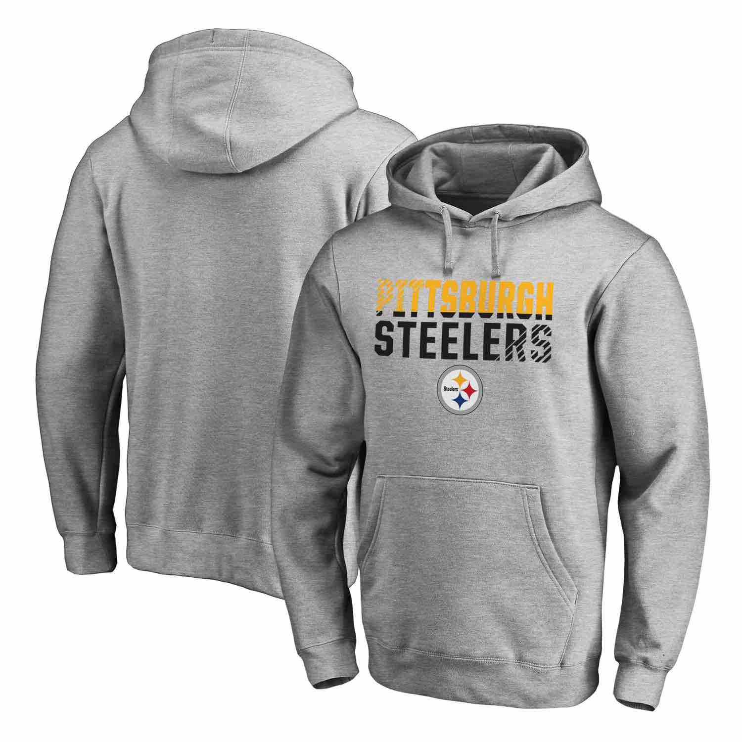 Mens Pittsburgh Steelers NFL Pro Line by Fanatics Branded Ash Iconic Collection Fade Out Pullover Hoodie