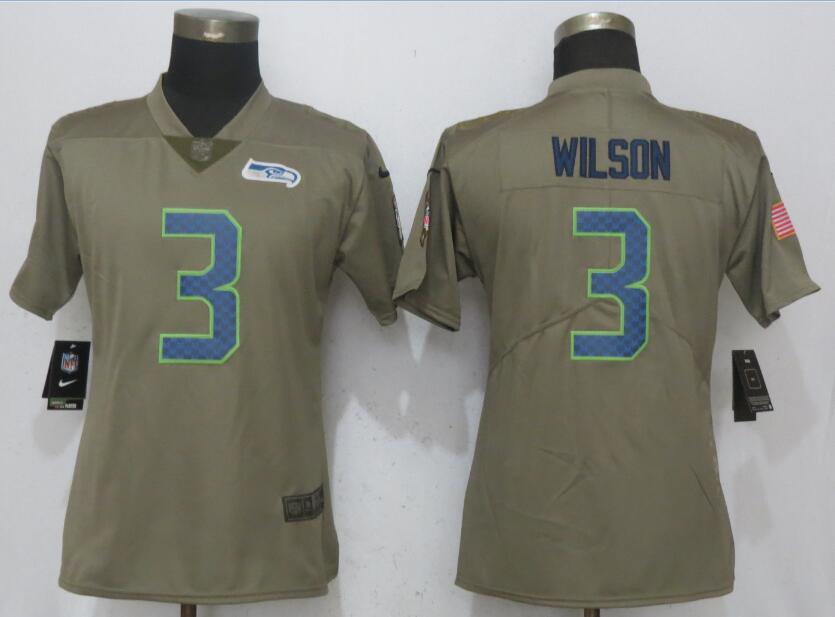 Women Nike Seattle Seahawks #3 Wilson Olive Salute To Service Elite Jersey