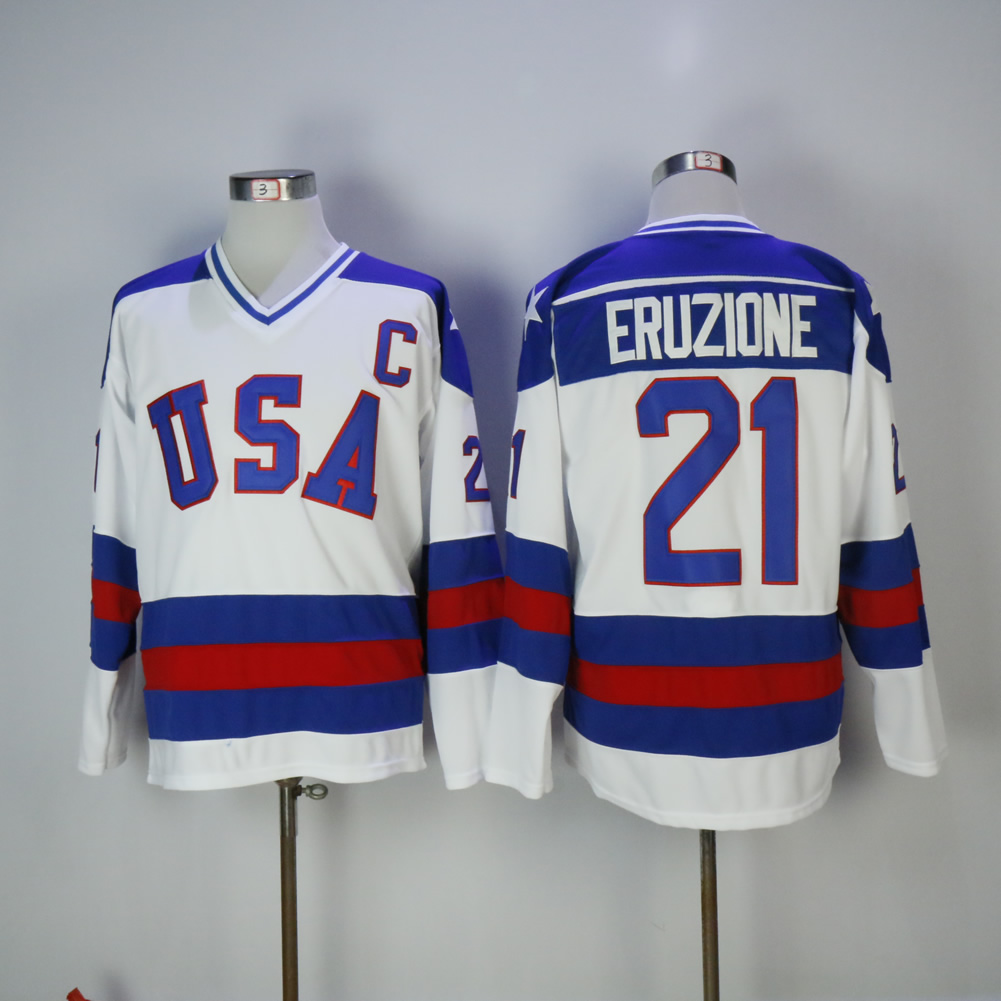 NHL USA Team #21 Eruzione White Hockey Jersey
