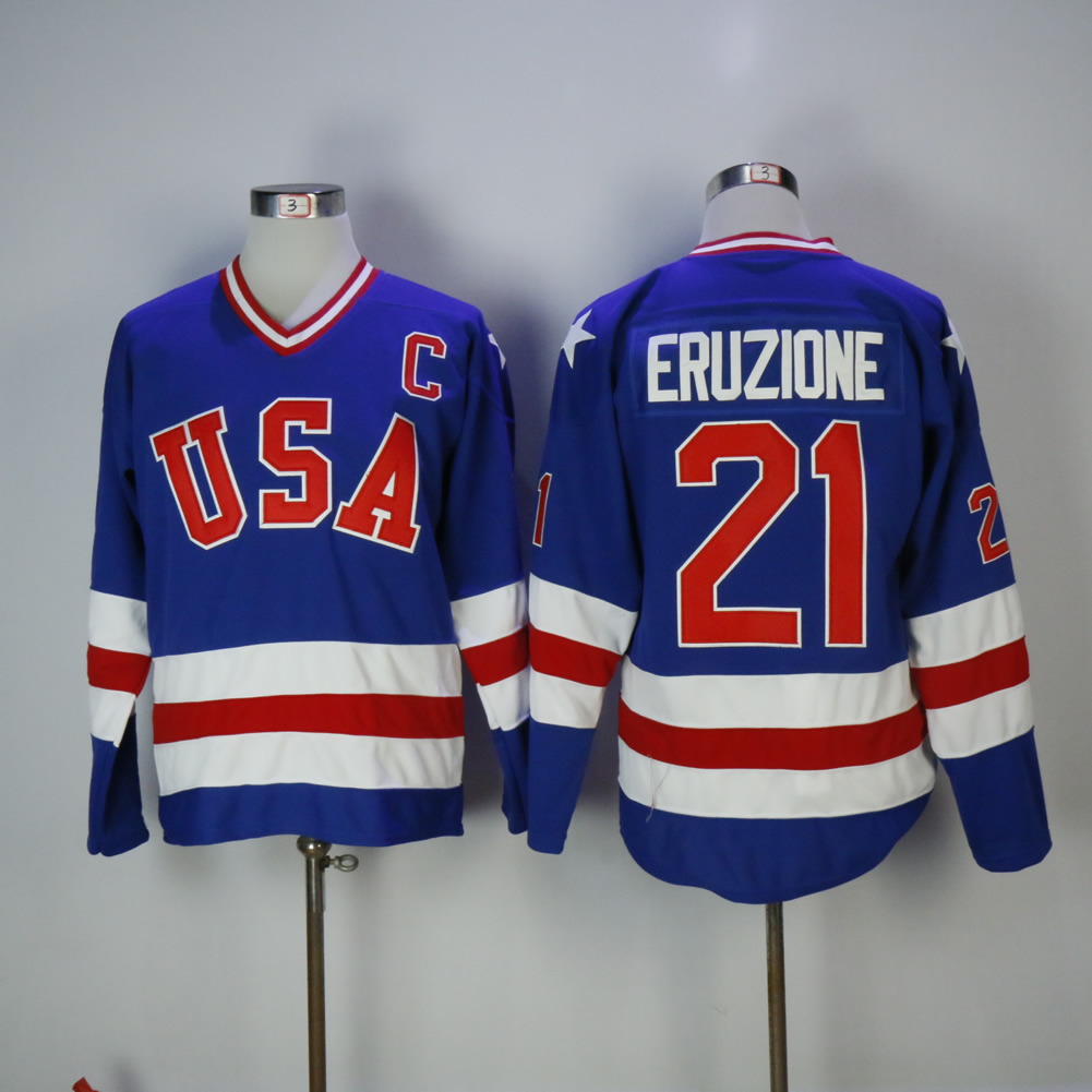 NHL USA Team #21 Eruzione Blue Hockey Jersey