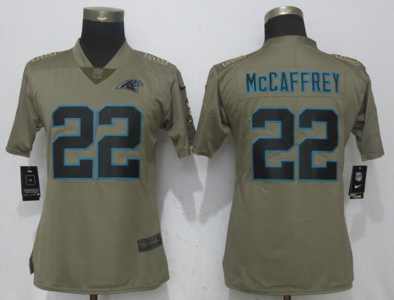 Women Nike Carolina Panthers #22 McCaffrey Olive Salute To Service Elite Jersey