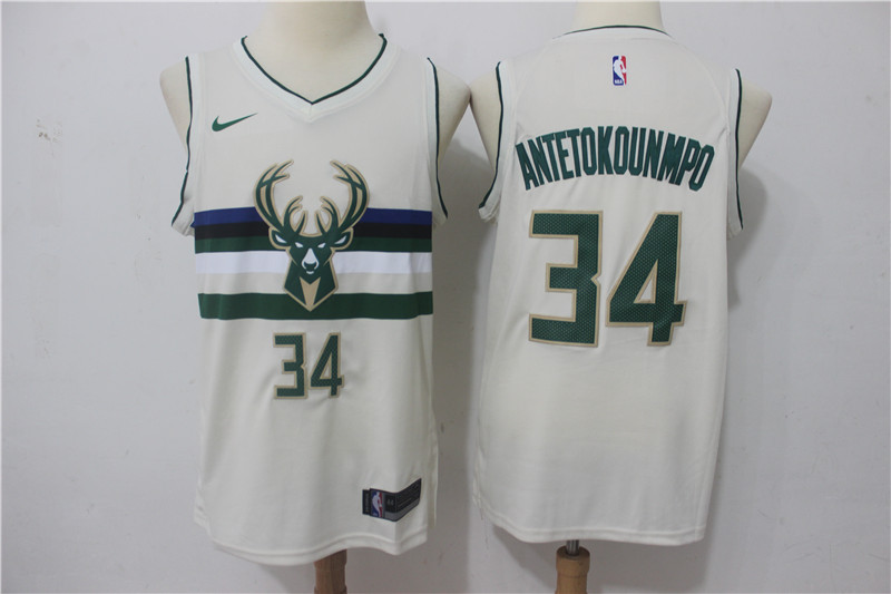 Nike NBA Milwaukee Bucks #34 Antetokounmpo Cream Jersey