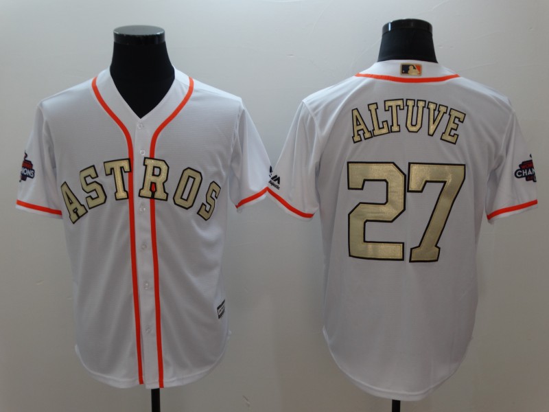 MLB Houston Astros #27 Altuve White Gold Number Game Jersey