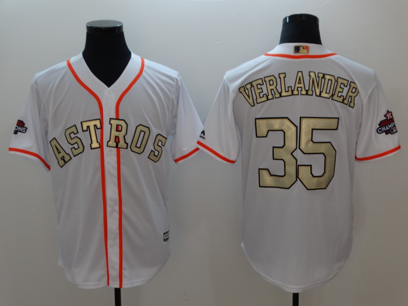 MLB Houston Astros #35 Verlander White Gold Number Game Jersey