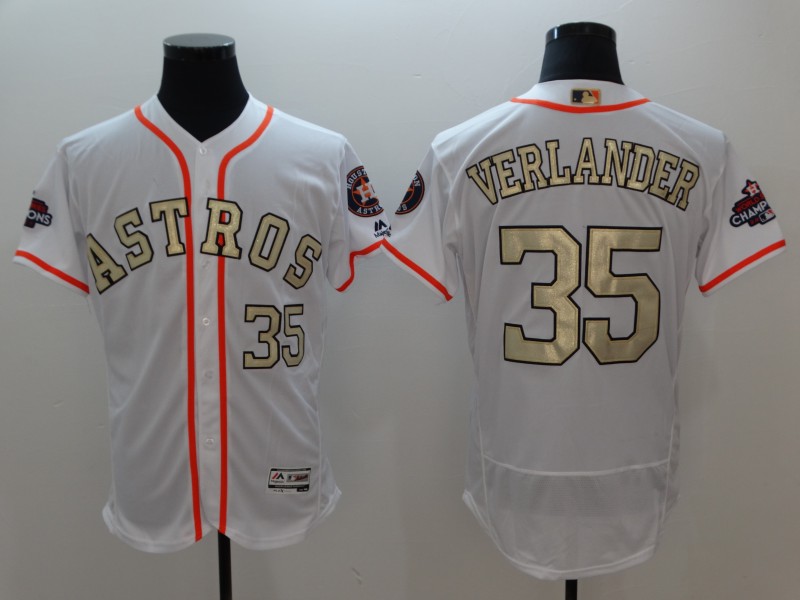 MLB Houston Astros #35 Verlander White Gold Number Elite Jersey