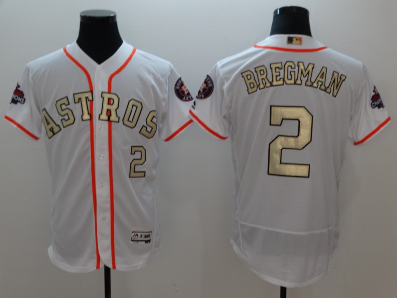 MLB Houston Astros #2 Bergman White Gold Number Elite Jersey